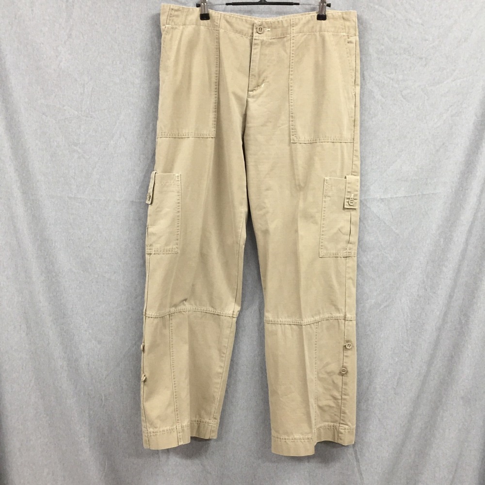 Royal Robbins Womens Tan Cotton Ripstop Cargo Hiking Travel Pants Size 14